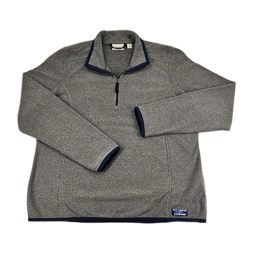 L.L. Bean Sweater Womens Large Gray Mock Neck 1/4 Zip Lightweight Fleece Warm